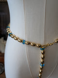 Renaissance Girdle Belt - Bright Gold and Aquamarine (45" long)