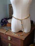 Renaissance Girdle Belt - Bright Gold and Aquamarine (45" long)