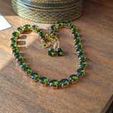 Olive Green Crystal Collet Necklace - Small Oval