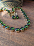 Olive Green Crystal Collet Necklace - Small Oval