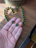 Olive Green Crystal Collet Necklace - Small Oval