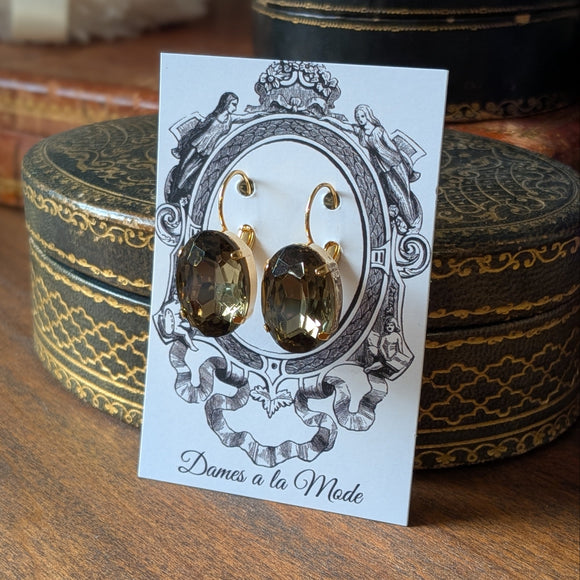 Black Diamond Crystal Earrings - Large Oval