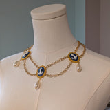 Blue Anchor and Pearl Festoon Necklace