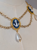 Blue Anchor and Pearl Festoon Necklace