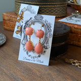 Pink Coral Two-Stone Earrings - Medium Square, Large Teardrop