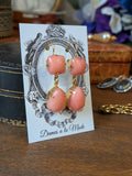 Pink Coral Two-Stone Earrings - Medium Square, Large Teardrop
