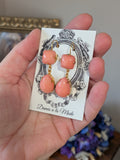 Pink Coral Two-Stone Earrings - Medium Square, Large Teardrop
