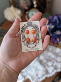 Coral Two Stone Earrings - Round and Teardrop