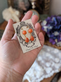 Coral Two Stone Earrings - Round and Teardrop