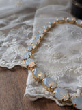 White Opal Crystal Collet Necklace - Medium Oval