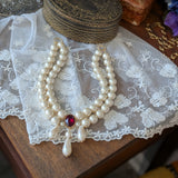 18th Century Double Pearl Necklace with Crystal
