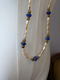 Renaissance Jewelry Set - Sapphire, Antique Gold, and Champagne Pearl