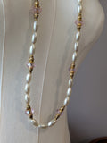 Long Renaissance Necklace - Pearl, Antique Gold, and Pink