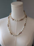 Long Renaissance Necklace - Pearl, Antique Gold, and Pink