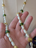 Long Renaissance Necklace - Pearl, Gold, and Olive