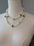 Long Renaissance Necklace - Pearl, Gold, and Olive
