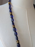 Long Renaissance Necklace - Sapphire Glass and Antique Gold
