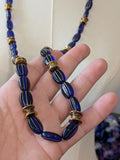 Long Renaissance Necklace - Sapphire Glass and Antique Gold