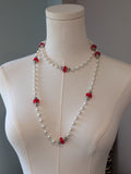 Long Renaissance Necklace - Silver, Pearl, and Red