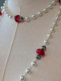 Long Renaissance Necklace - Silver, Pearl, and Red
