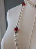 Long Renaissance Necklace - Silver, Pearl, and Red
