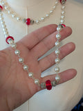 Long Renaissance Necklace - Silver, Pearl, and Red