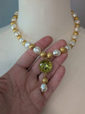 Renaissance Necklace with Pendant - Gold, Pearl, and Citrine