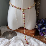 Renaissance Girdle Belt - Gold, Red, and Pearl - 38"