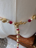 Renaissance Girdle Belt - Gold, Red, and Pearl - 38"