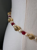 Renaissance Girdle Belt - Gold, Red, and Pearl - 38"