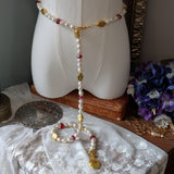 Renaissance Girdle Belt - Gold, Pearls, and Red - 48"