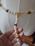 Renaissance Girdle Belt - Gold, Pearls, and Red - 48"