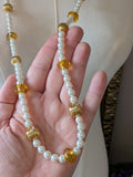 Long Renaissance Necklace - Pearl and Topaz