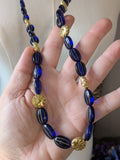 Long Renaissance Necklace - Glass Sapphire and Gold