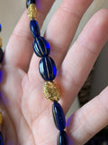 Long Renaissance Necklace - Glass Sapphire and Gold
