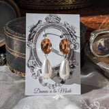 Peach Pink Crystal and Pearl Dangles - Medium Oval Stones, Large Pearls