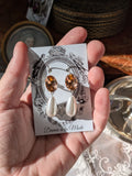 Peach Pink Crystal and Pearl Dangles - Medium Oval Stones, Large Pearls