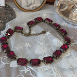 Dark Pink Aurora Crystal Collet Necklace - Large Octagon