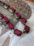 Dark Pink Aurora Crystal Collet Necklace - Large Octagon