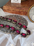 Dark Pink Aurora Crystal Collet Necklace - Large Octagon