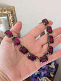 Dark Pink Aurora Crystal Collet Necklace - Large Octagon