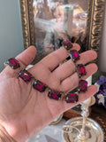 Dark Pink Aurora Crystal Collet Necklace - Large Octagon