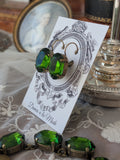 Tourmaline Green Aurora Crystal Earrings - Large Oval