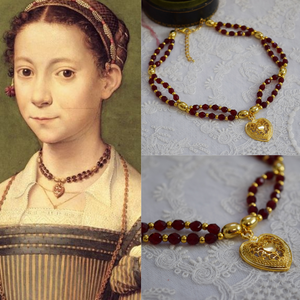 Renaissance Garnet and Heart Pendant Necklace