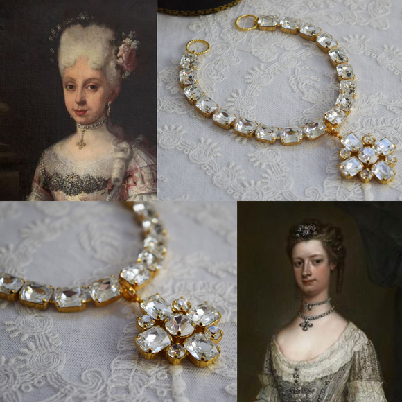 18th Century Crystal Collet Necklace with Removable Cluster Pendant