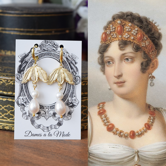 Caroline Murat Leaf and Pearl Earrings