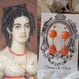 Coral Two Stone Earrings - Round and Teardrop