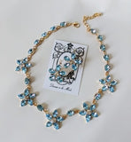 Floral Necklace - Aquamarine Swarovski Teardrops