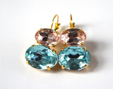 Pink and Aqua Crystal Earrings, 18th Century Style Earrings