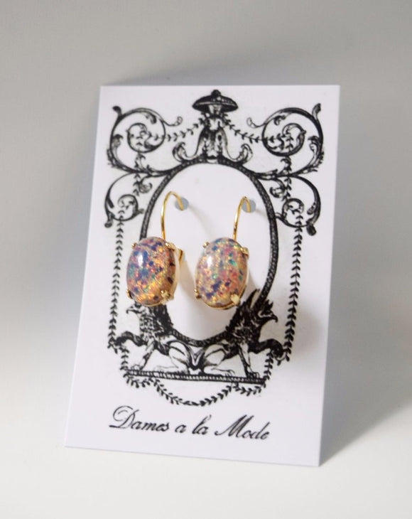 SALE! Vintage Glass Opal Earrings - Medium Oval